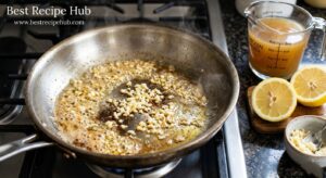 Garlic sautéing in butter for lemon garlic chicken sauce
