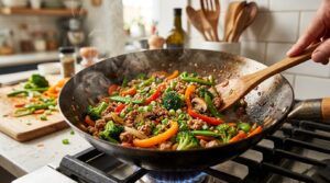 Ground turkey stir fry with fresh vegetables for a quick weeknight dinner