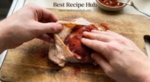 Seasoning bone-in chicken thighs under the skin with smoked paprika spice rub - step-by-step technique for the best baked chicken thigh recipe